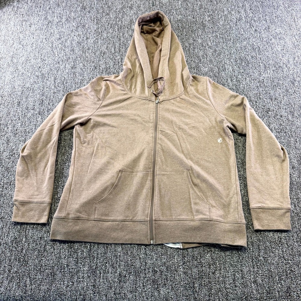 New York & Company Hoodie Women L Brown Full Zip Drawstring Long Sleeve Winter